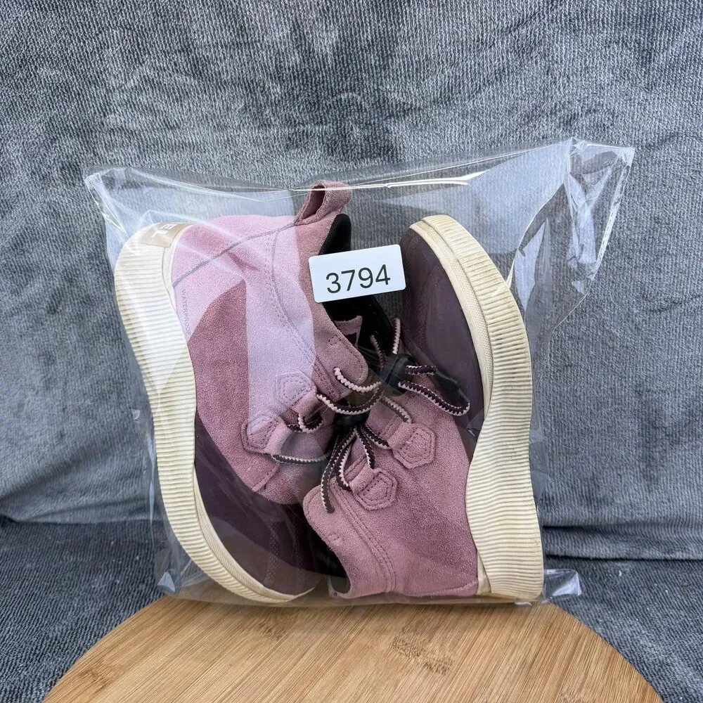 Sorel Boots Girls Size 5 Pink Suede Waterproof Rain Ankle Lace Up NY5169-627